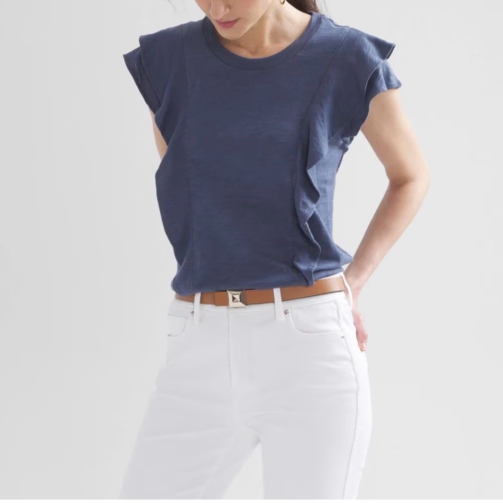 White House Black Market Ruffle Front T-Shirt